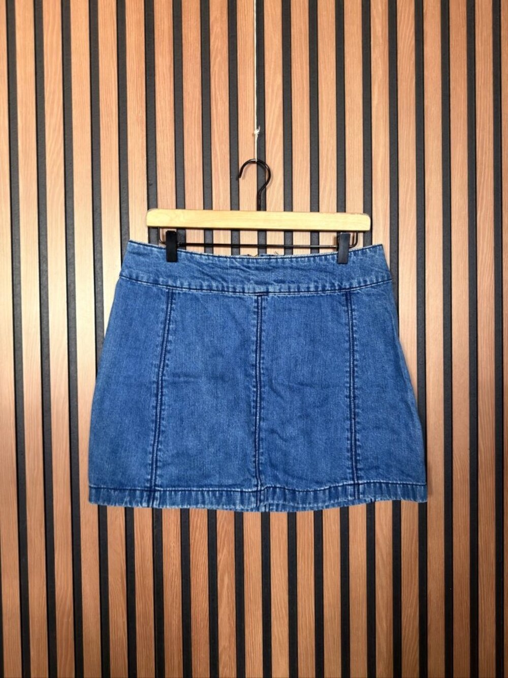 Free People Jean Skirt 12 Womens Blue 100% Cotton Rigid Denim Mini